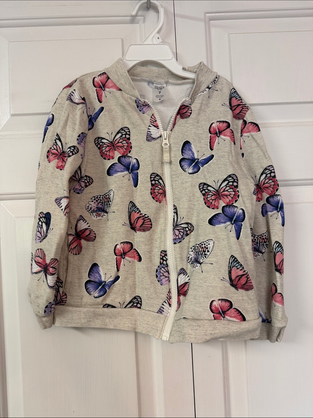 Carter's Cream Zip-Up Hoodie with Pink & Purple Butterflies